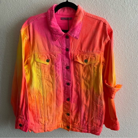 NWT Carmar Oversized Denim Pink Orange Jacket - Picture 6 of 9
